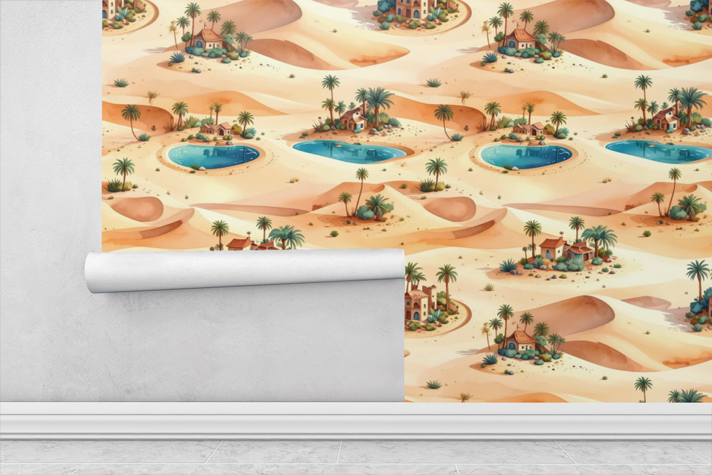 Desert Oasis Village Wallpaper