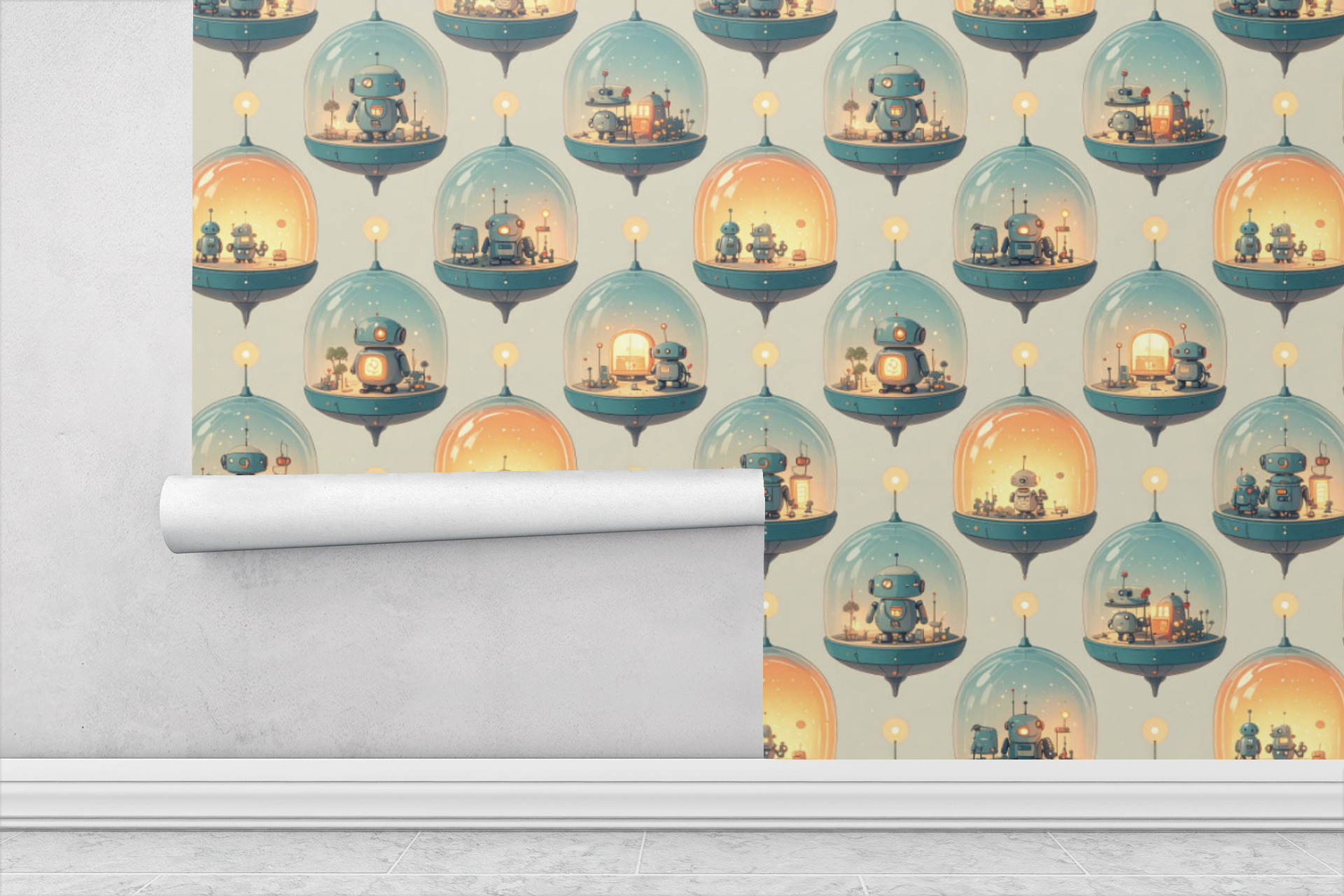 Bubble Dome Robot Village Wallpaper