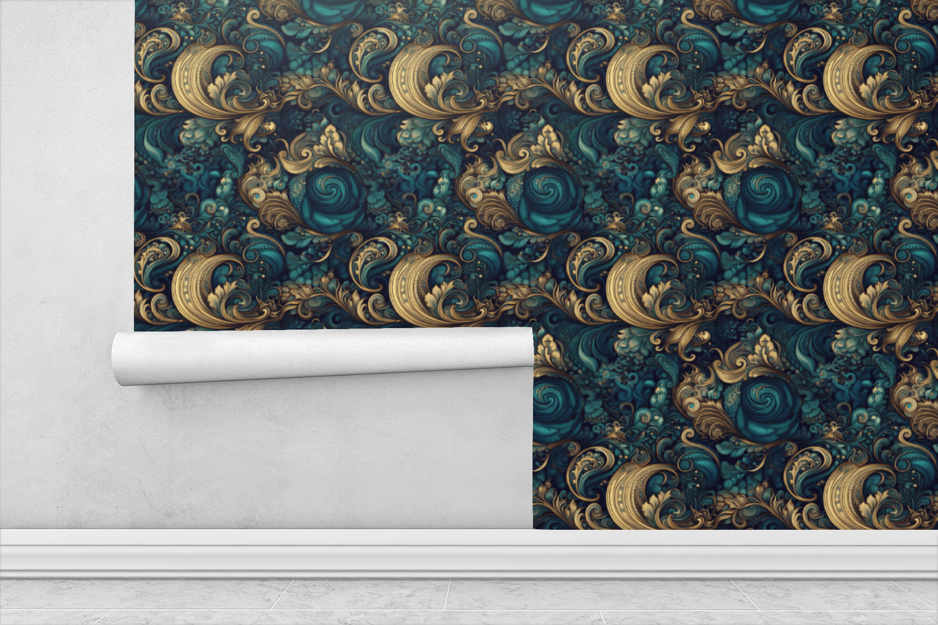 Azure Abyssal Baroque Wallpaper Peel and Stick Wallpaper | Accent Haus