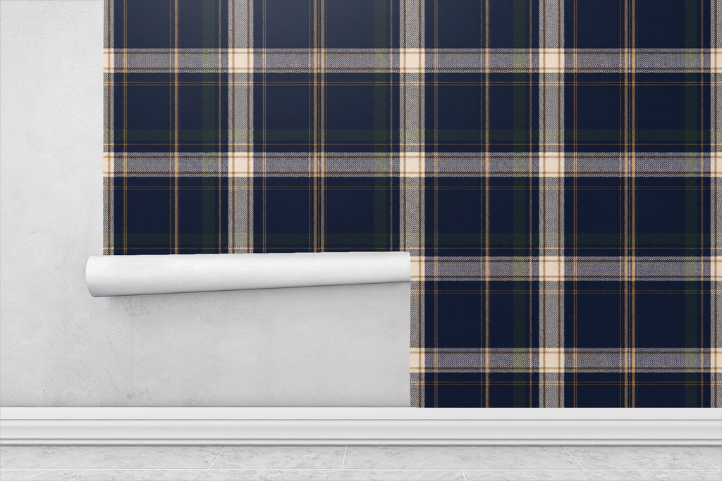 Library Plaid Navy Wallpaper
