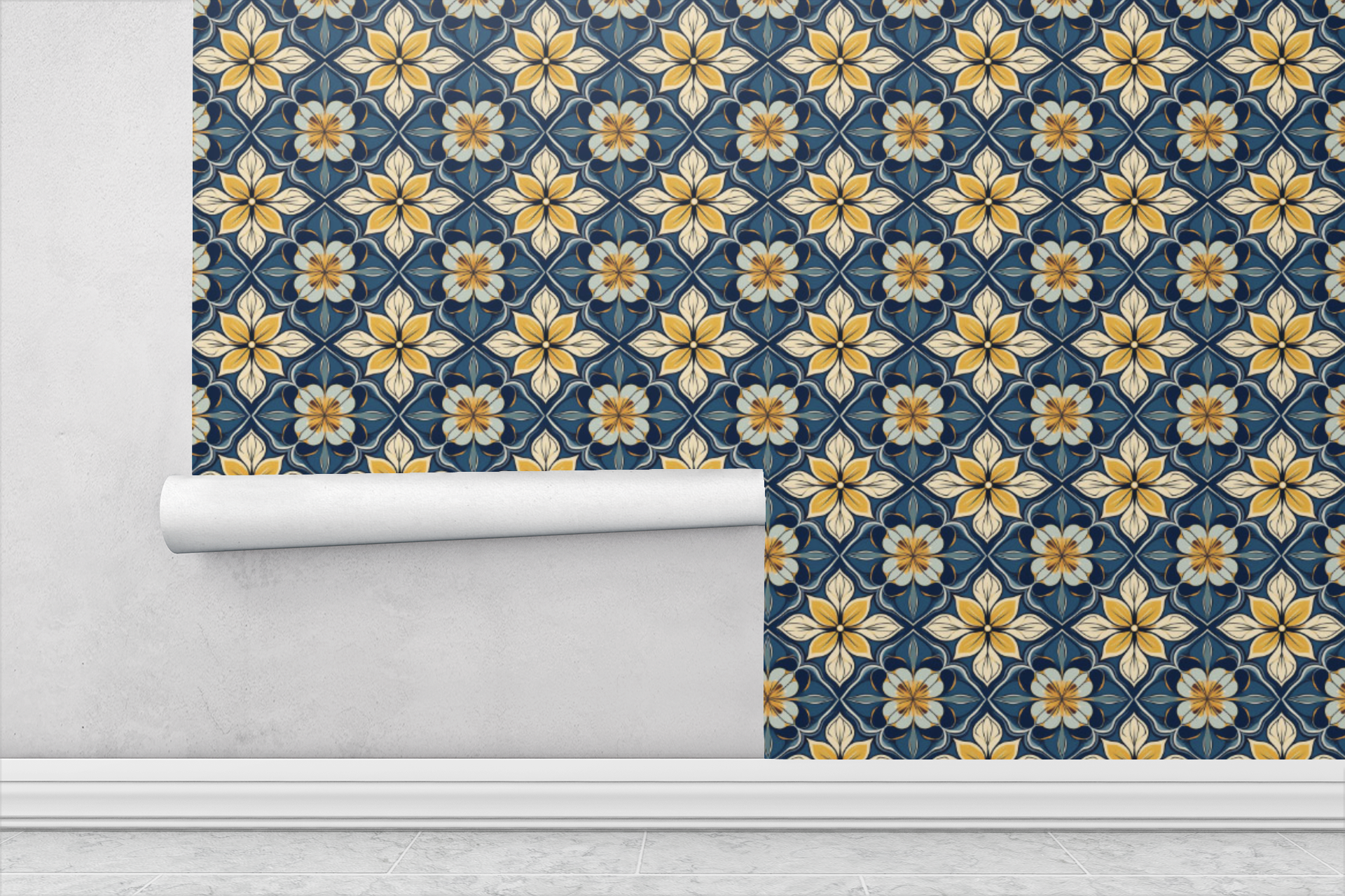 Azure Artisan Tile Wallpaper