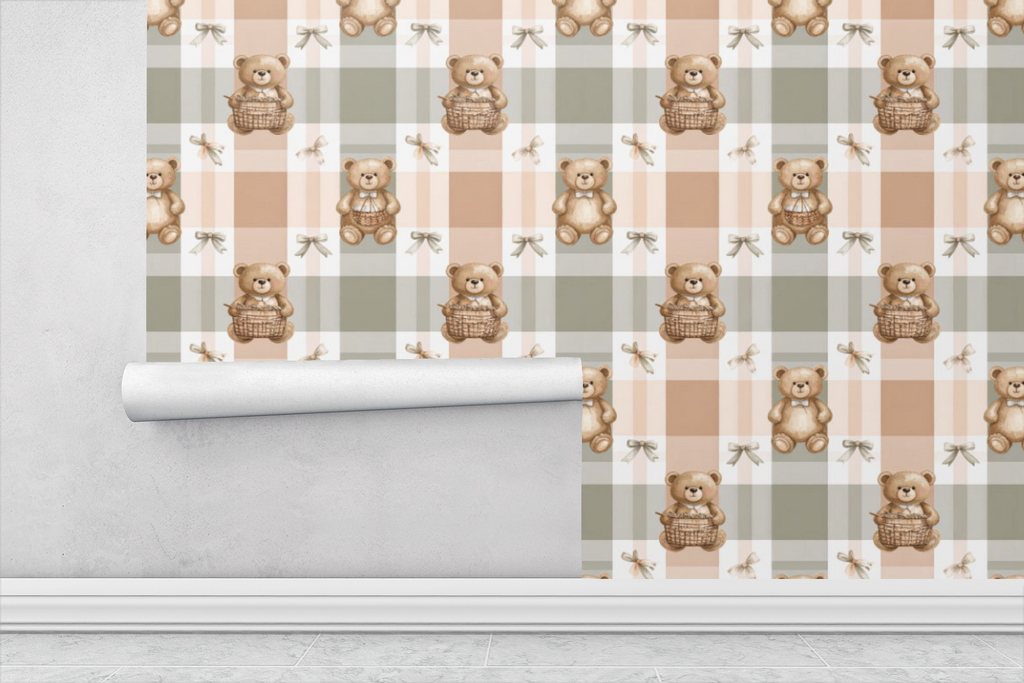 Teddy Bear Picnic Plaid Wallpaper