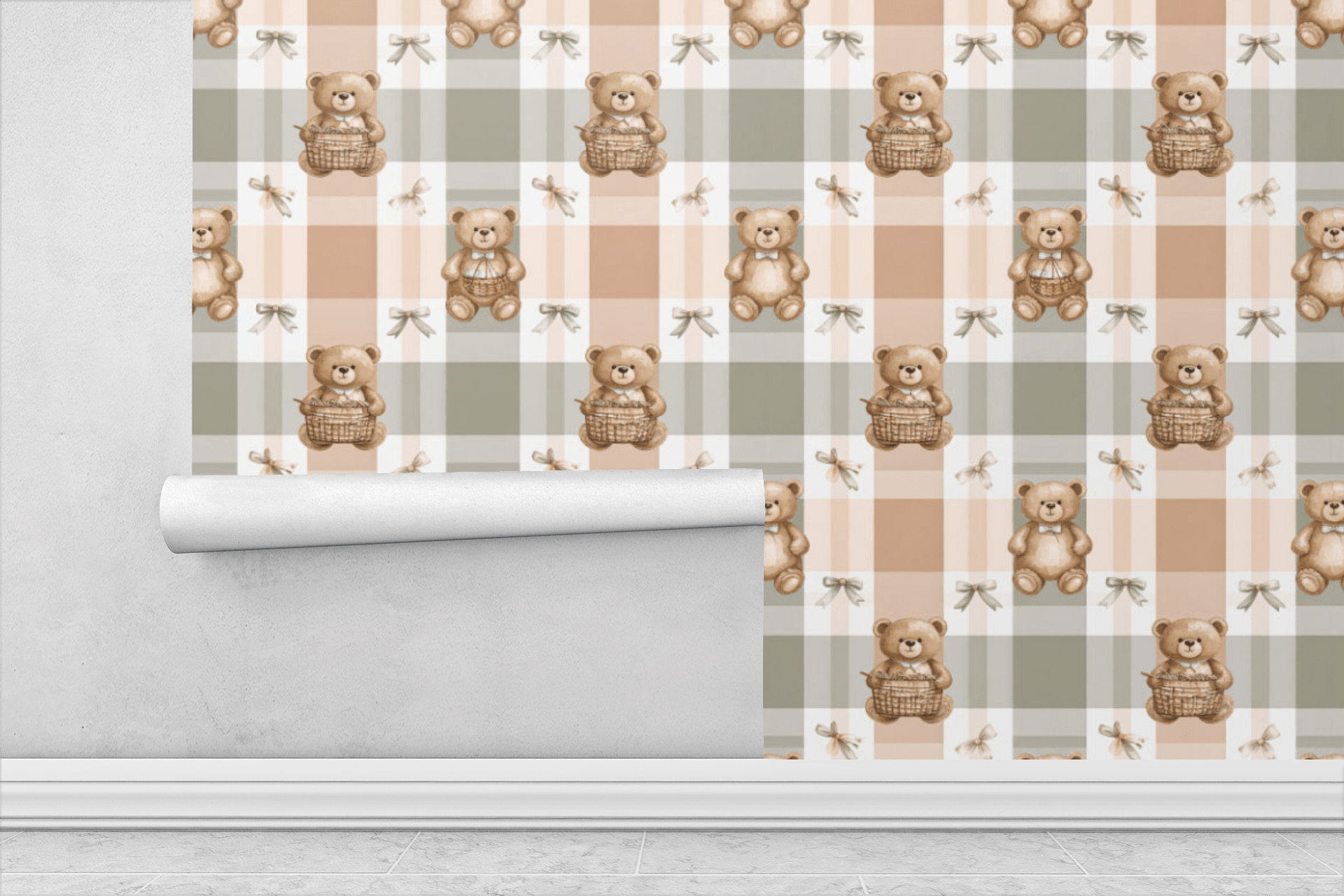 Teddy Bear Picnic Plaid Wallpaper Peel and Stick Wallpaper | Accent Haus