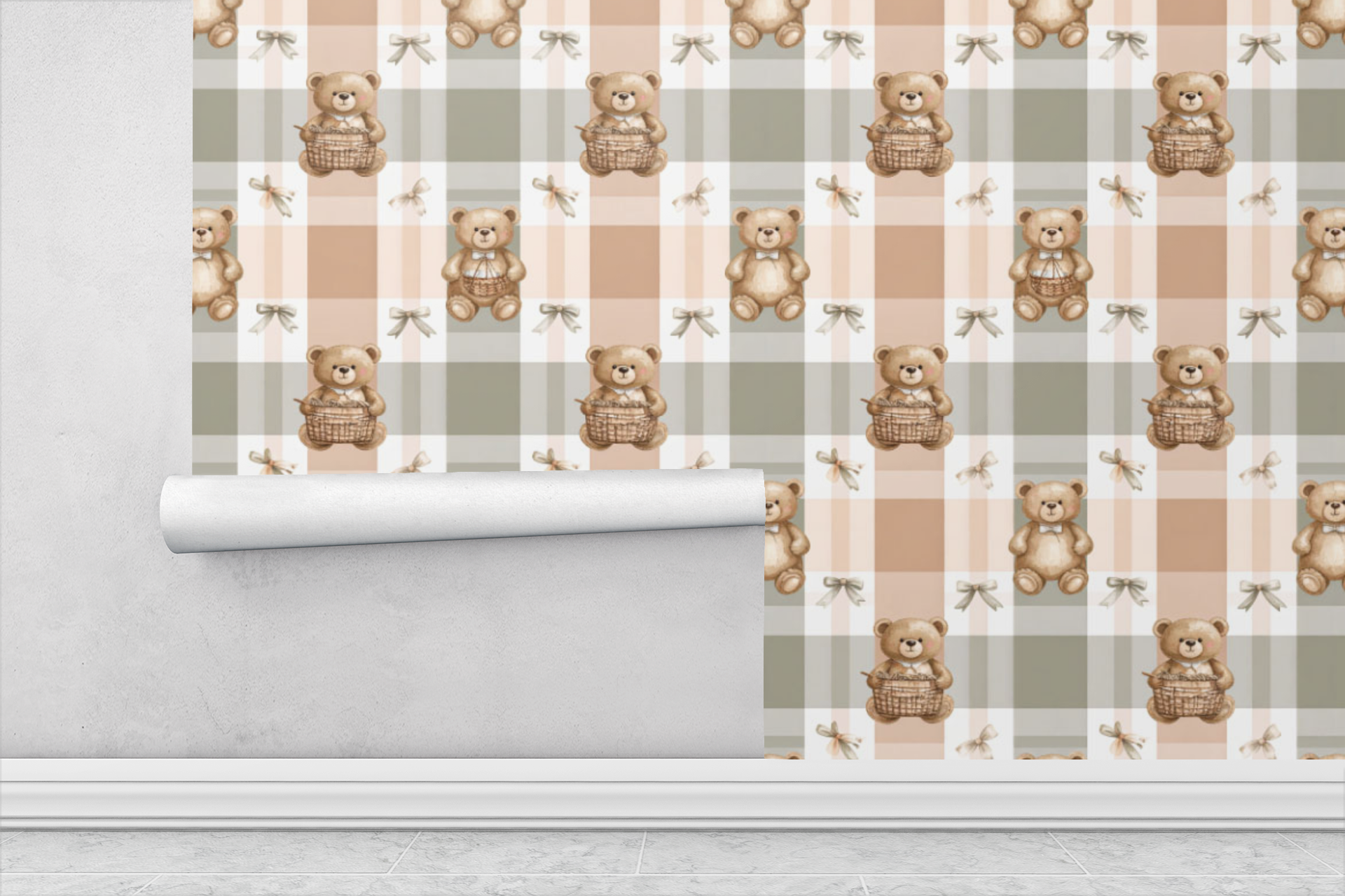 Teddy Bear Picnic Plaid Wallpaper