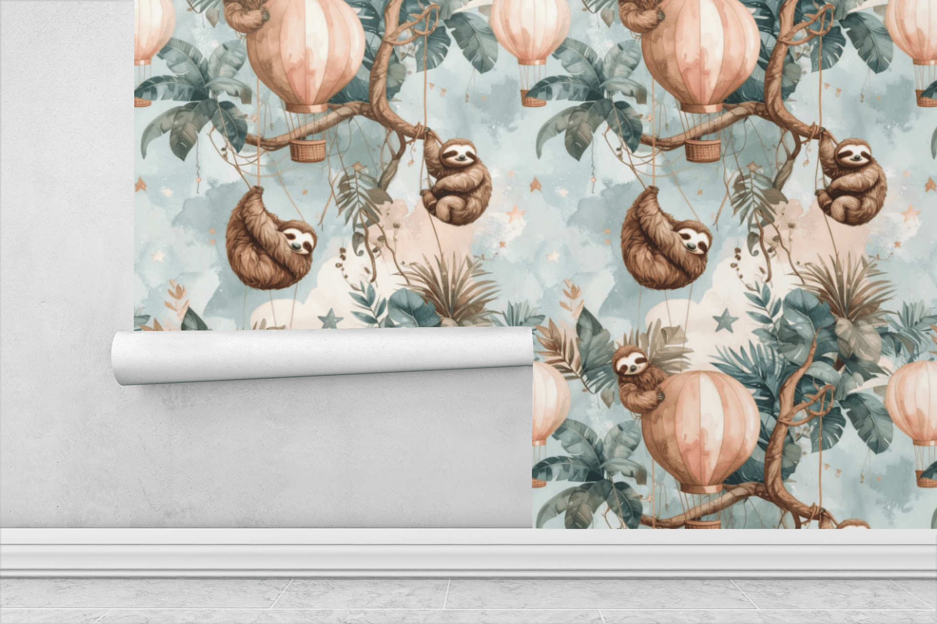 Sloth Balloon Jungle Wallpaper Peel and Stick Wallpaper | Accent Haus