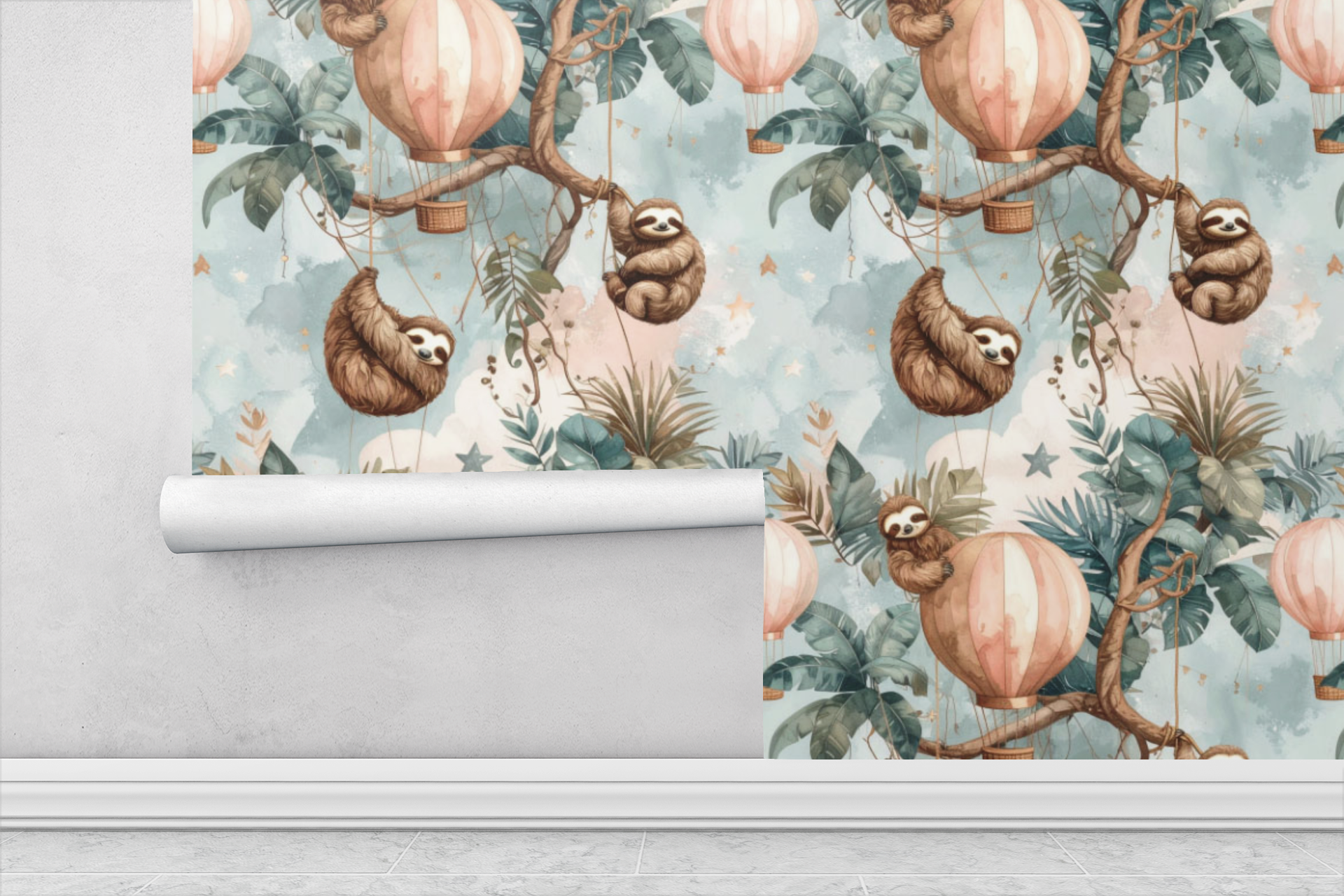 Sloth Balloon Jungle Wallpaper