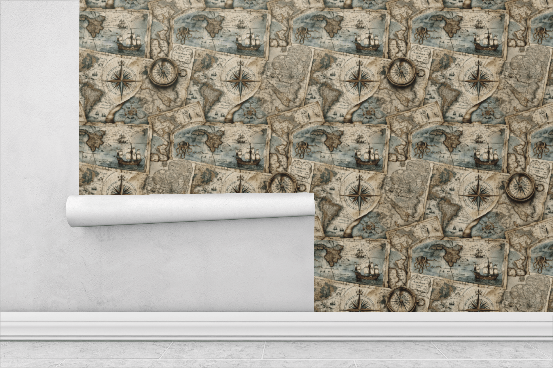 Vintage Map Collage Wallpaper Peel and Stick Wallpaper | Accent Haus