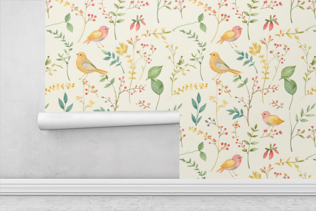 Scandinavian Floral Aviary Wallpaper