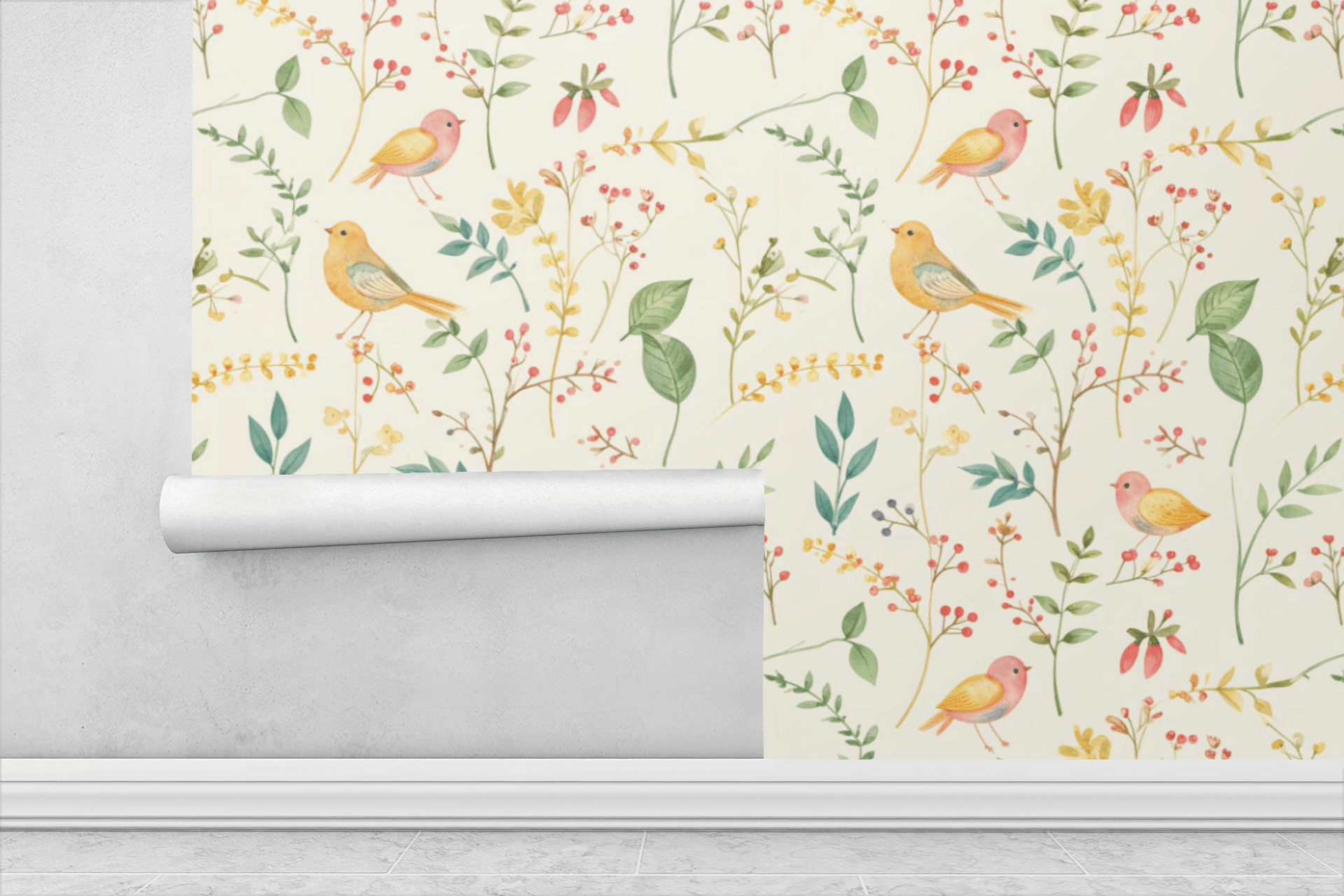 Scandinavian Floral Aviary Wallpaper Peel and Stick Wallpaper | Accent Haus
