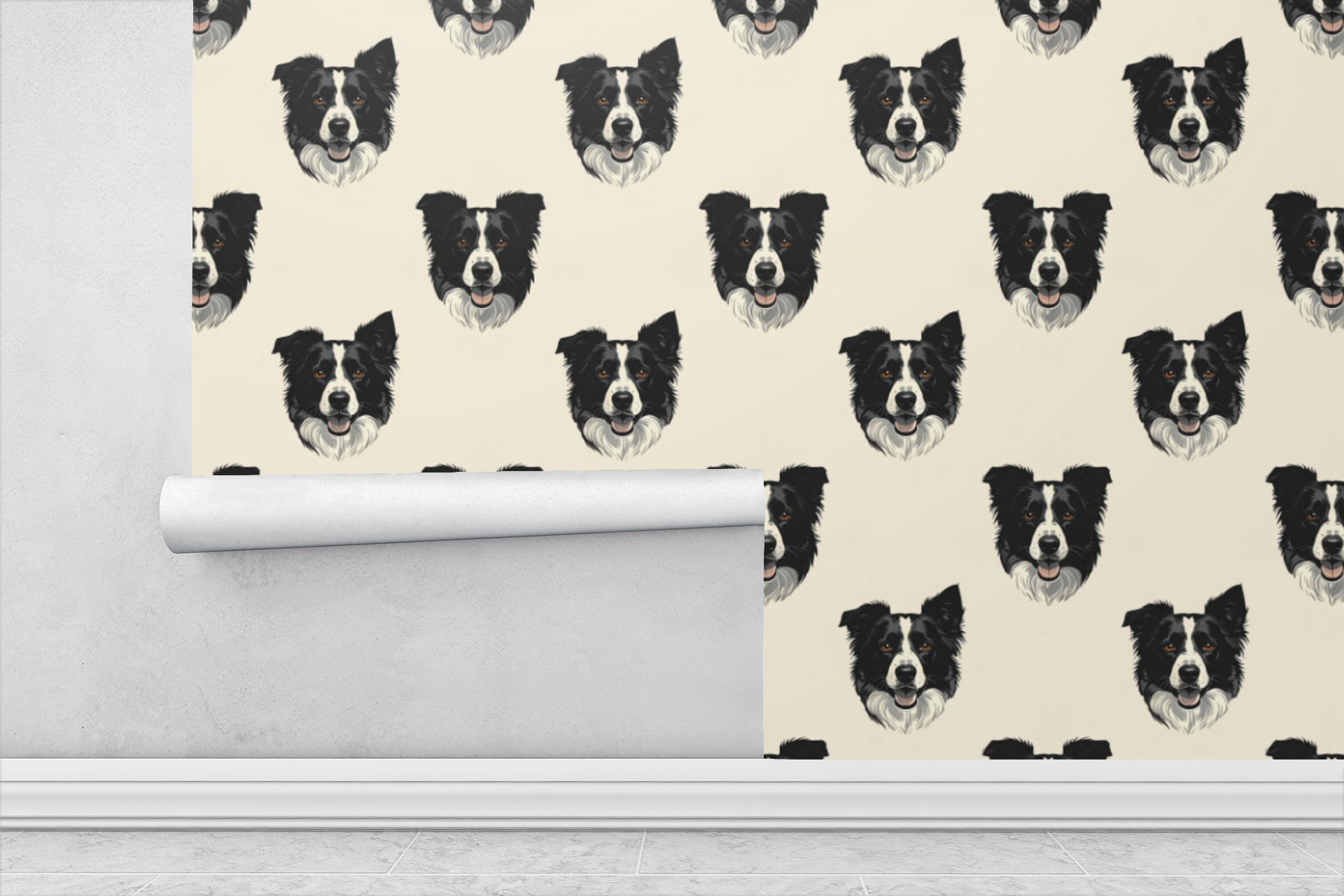 Border Collie - Monochrome Motion Field Wallpaper