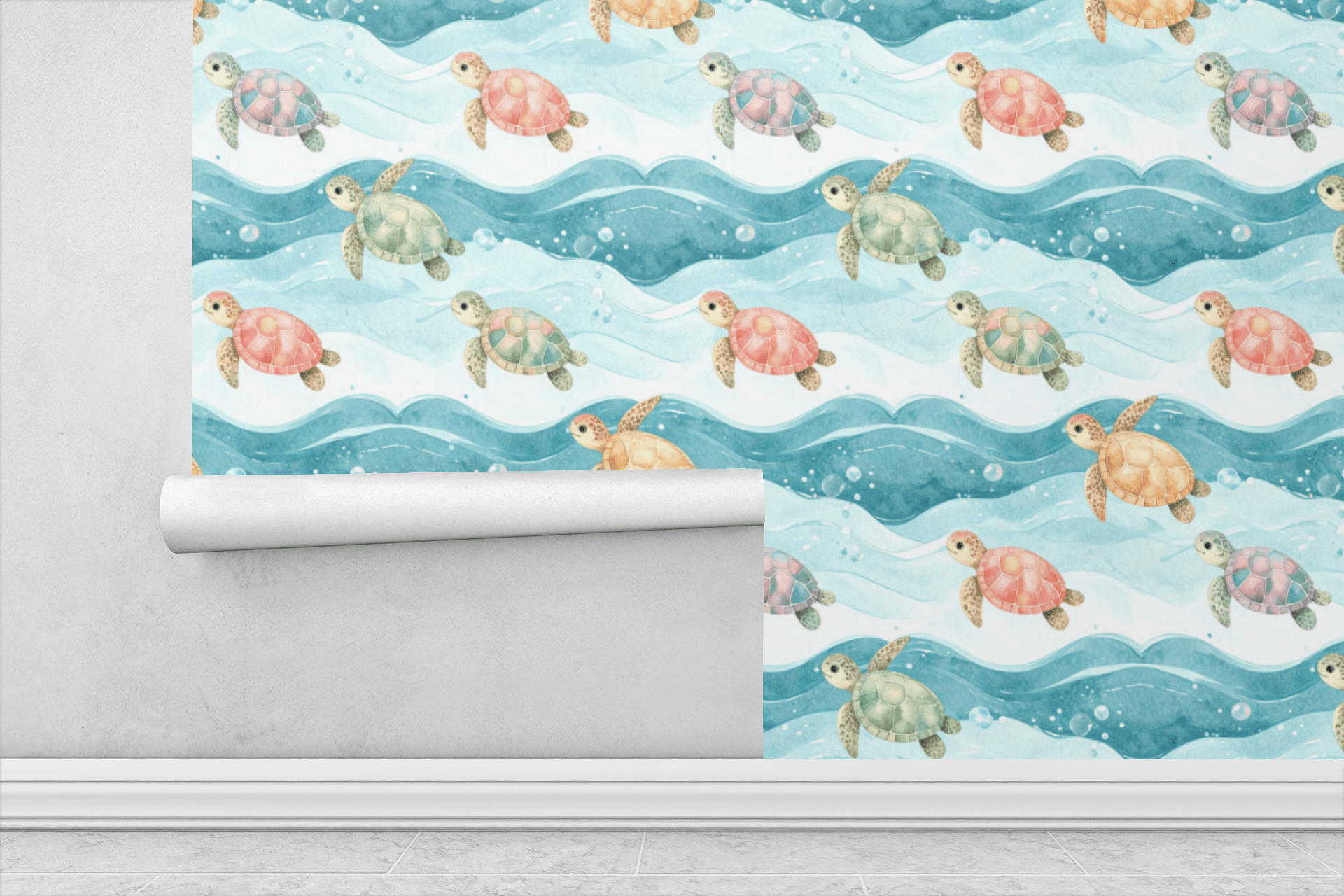 Baby Sea Turtle Swim Wallpaper Peel and Stick Wallpaper | Accent Haus