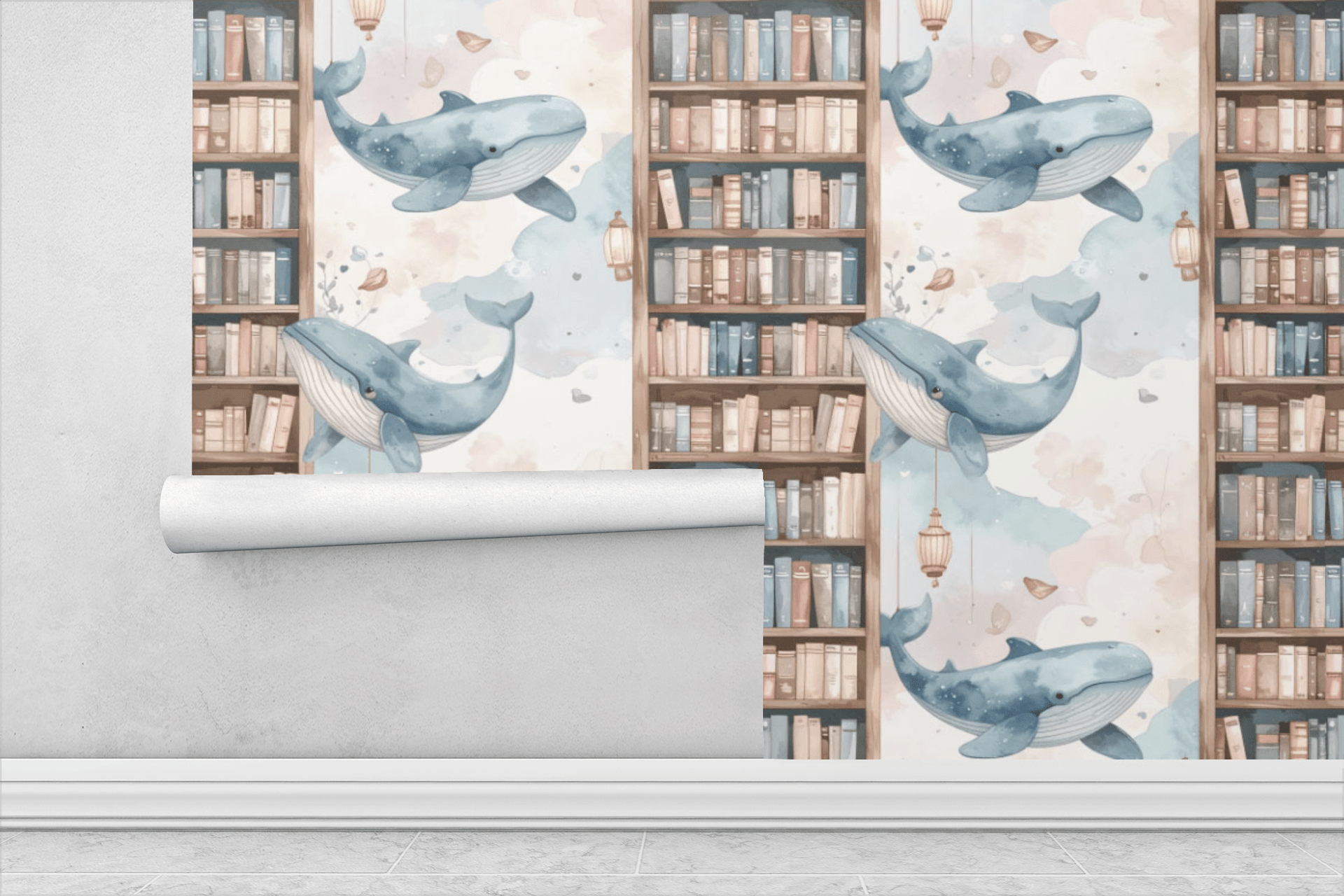 Whale Library Towers Wallpaper Peel and Stick Wallpaper | Accent Haus