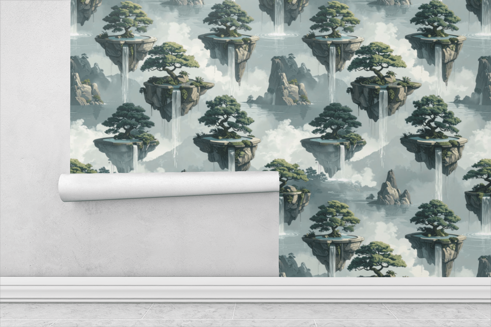 Floating Bonsai Terraces Wallpaper Peel and Stick Wallpaper | Accent Haus