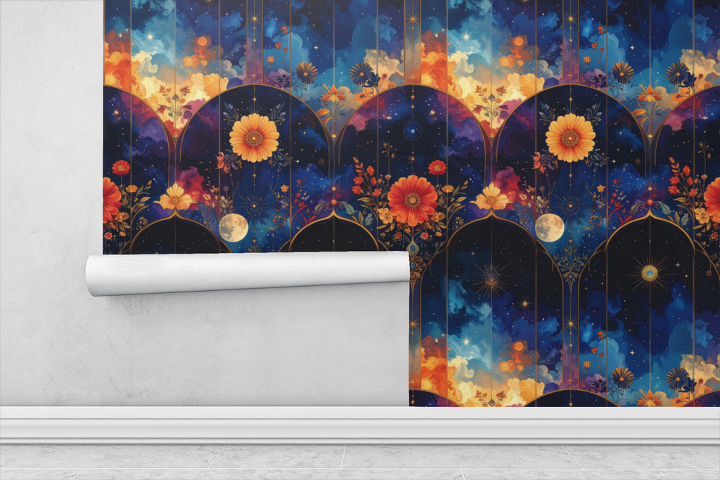 Blended Celestial Flowers Wallpaper