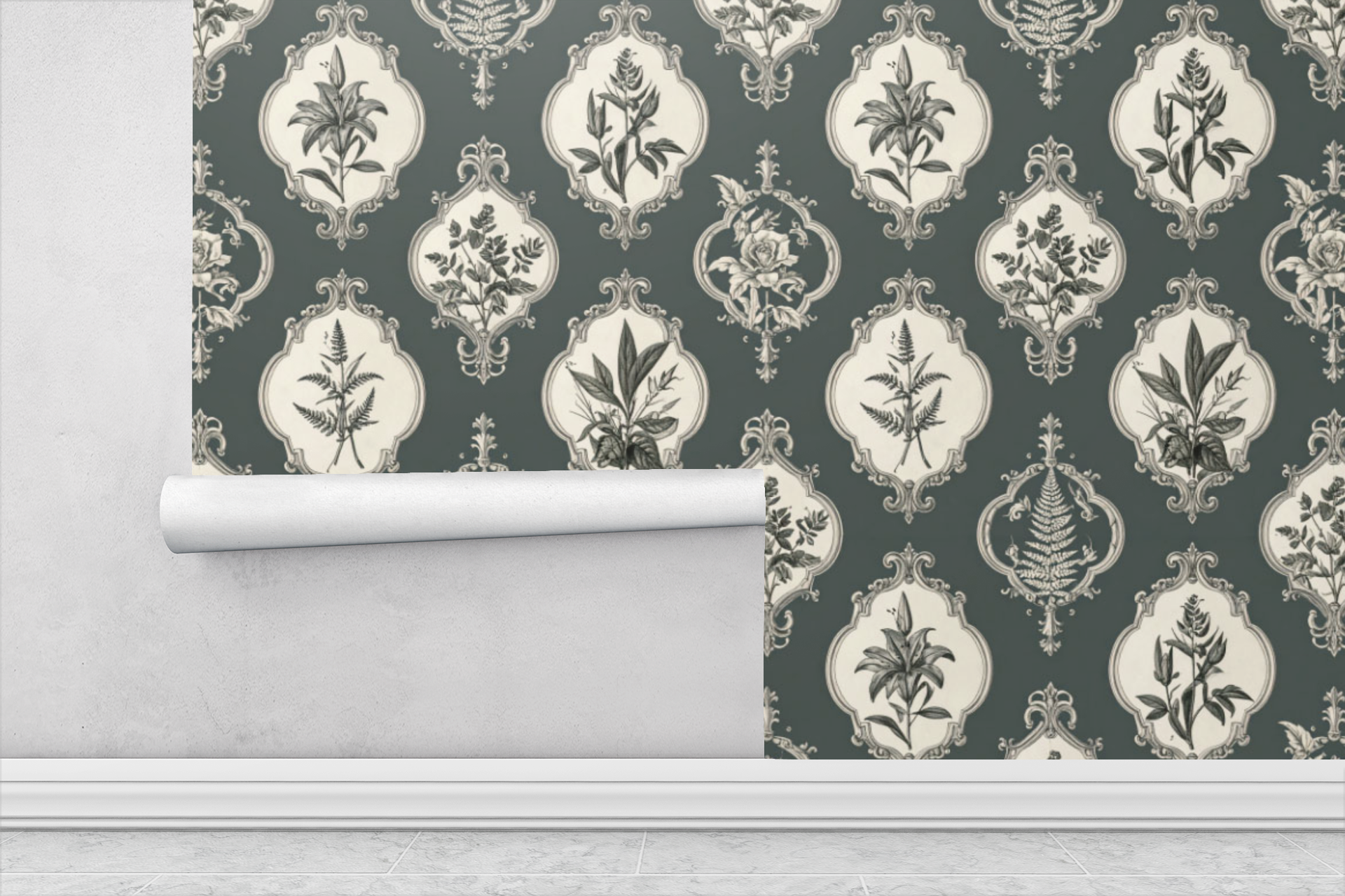 Vintage Botanical Medallion Wallpaper