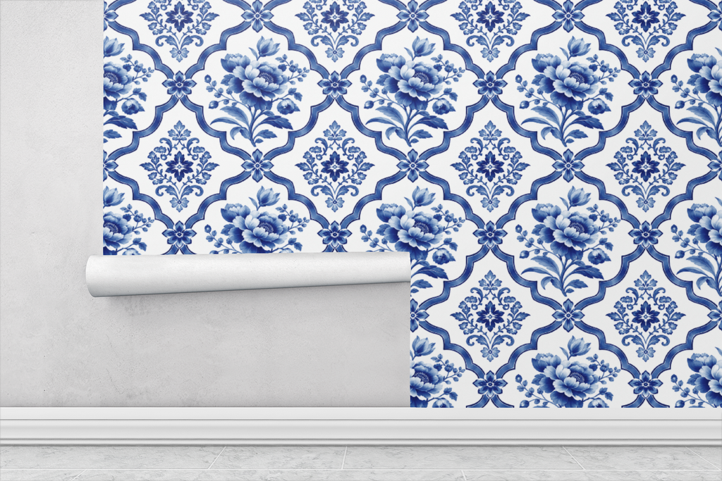 Blue Willow Trellis Wallpaper