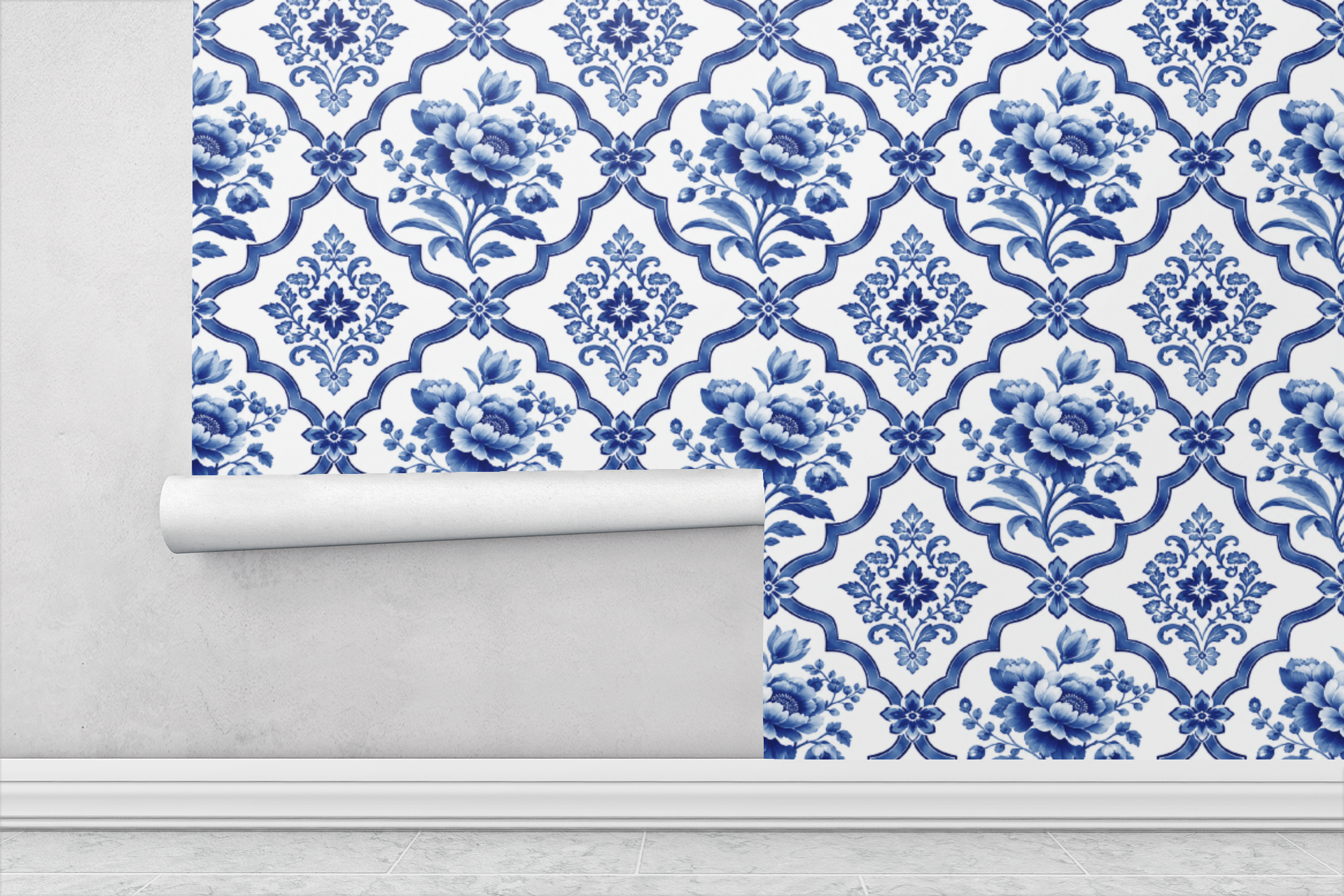 Blue Willow Trellis Wallpaper