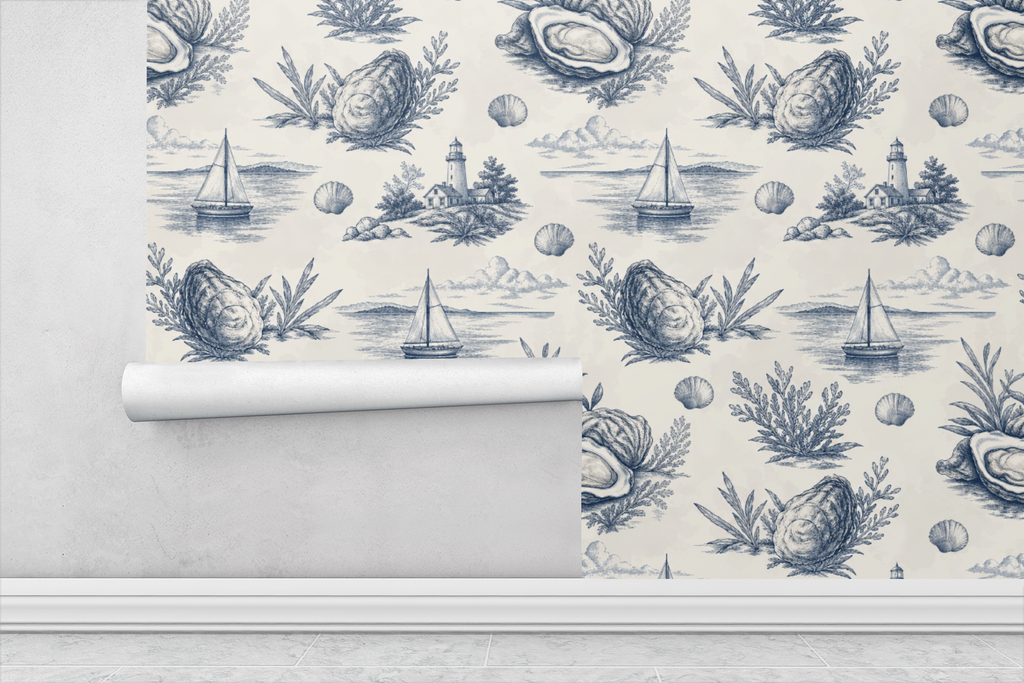 Coastal Oyster Toile Wallpaper