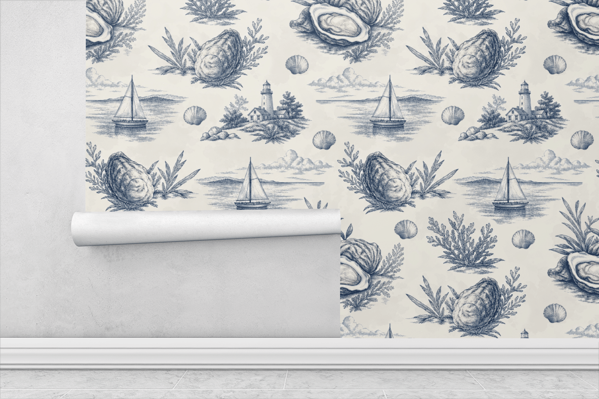 Coastal Oyster Toile Wallpaper Peel and Stick Wallpaper | Accent Haus