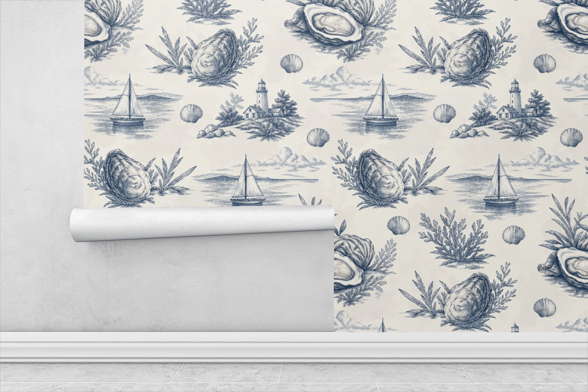Coastal Oyster Toile Wallpaper