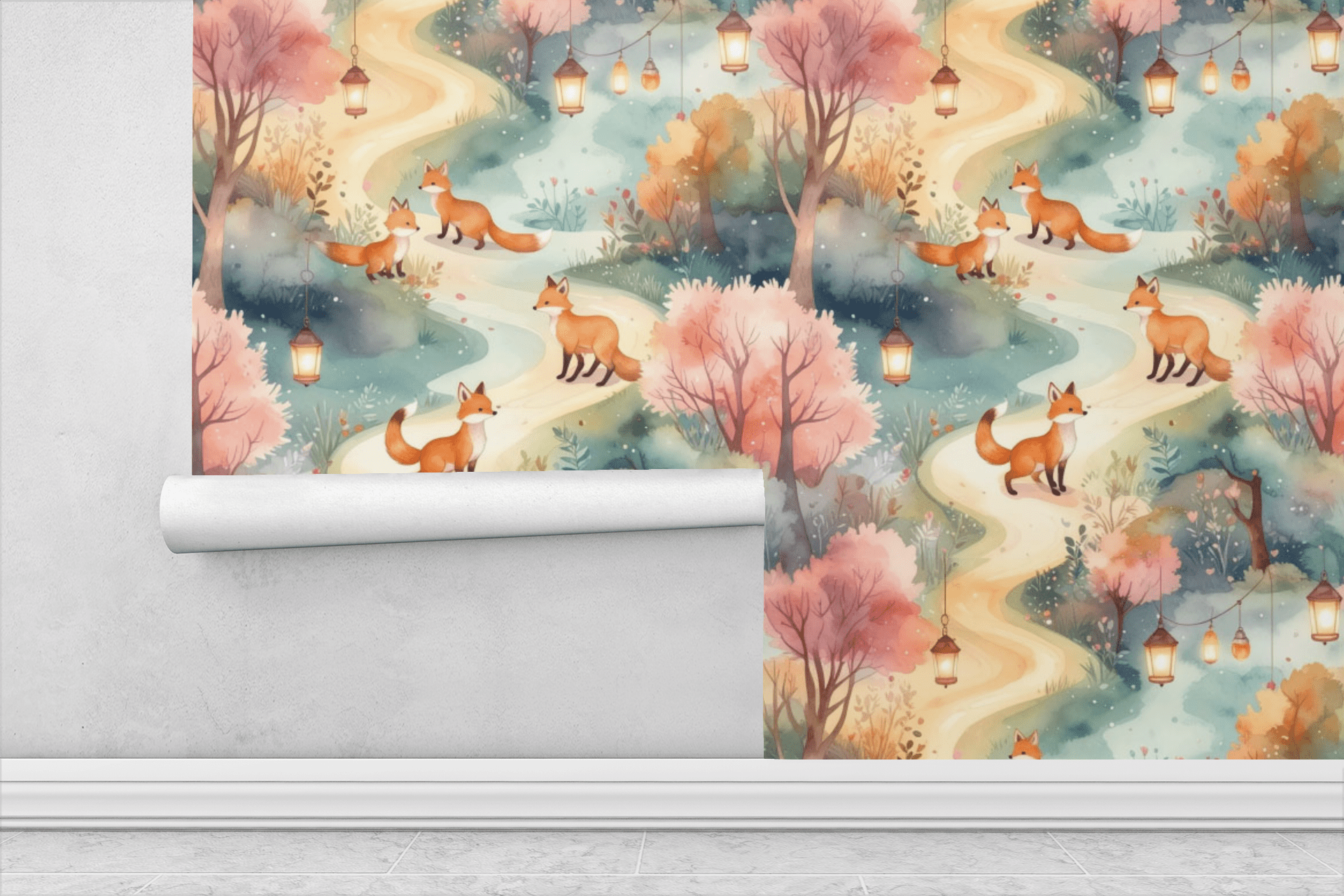 Fox Lantern Festival Wallpaper Peel and Stick Wallpaper | Accent Haus