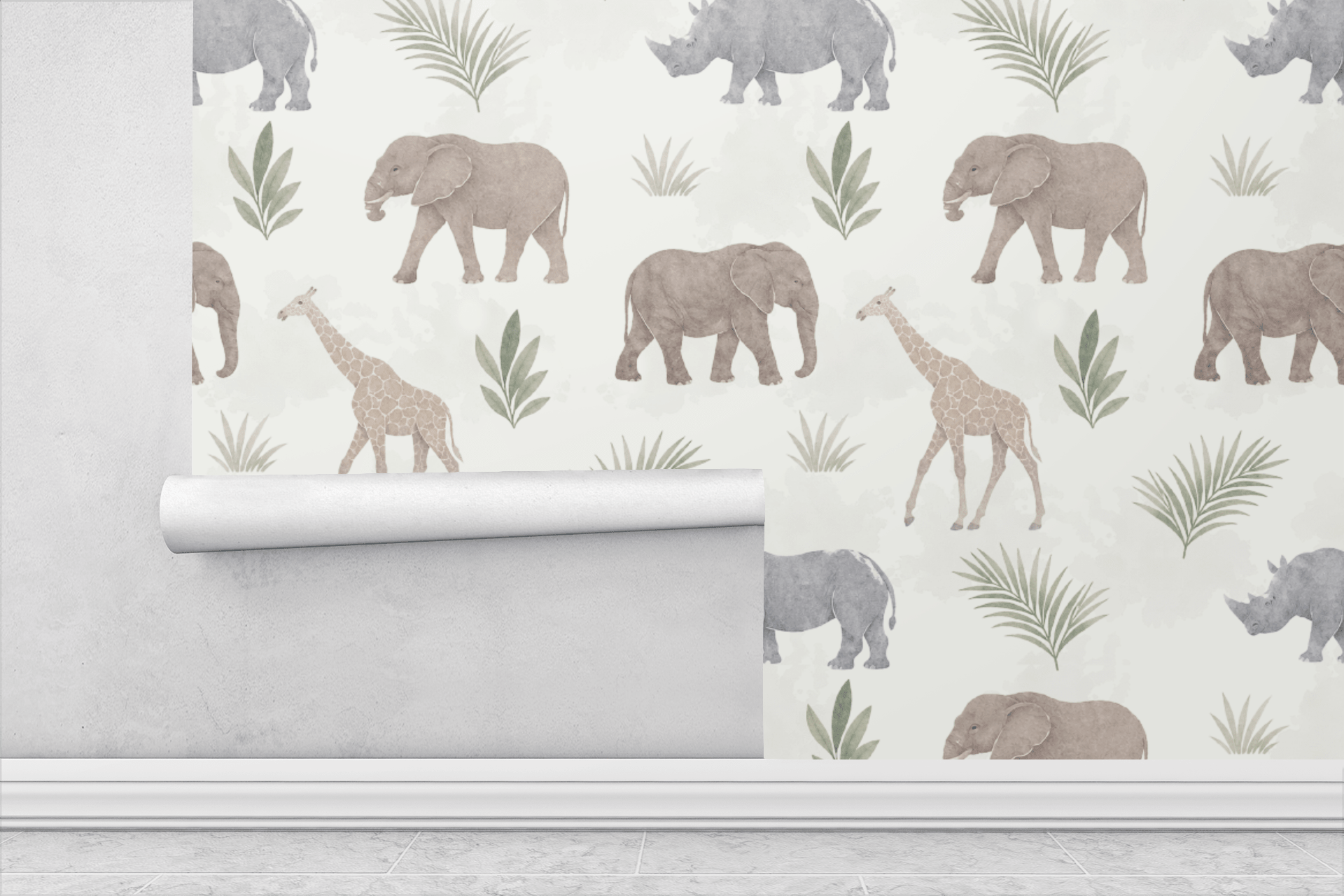 Muted Safari Animals Wallpaper Peel and Stick Wallpaper | Accent Haus