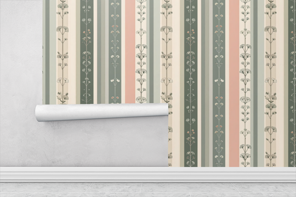 Minimalist Botanical Stripes Wallpaper