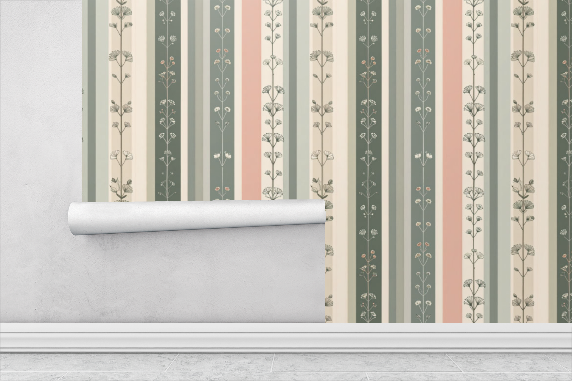 Minimalist Botanical Stripes Wallpaper