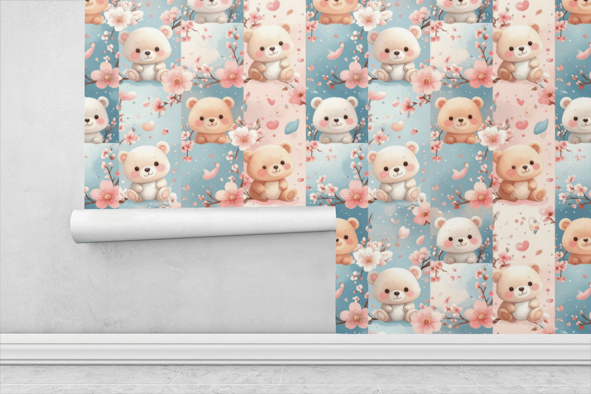 Cherry Bear Blossom Wallpaper Peel and Stick Wallpaper | Accent Haus
