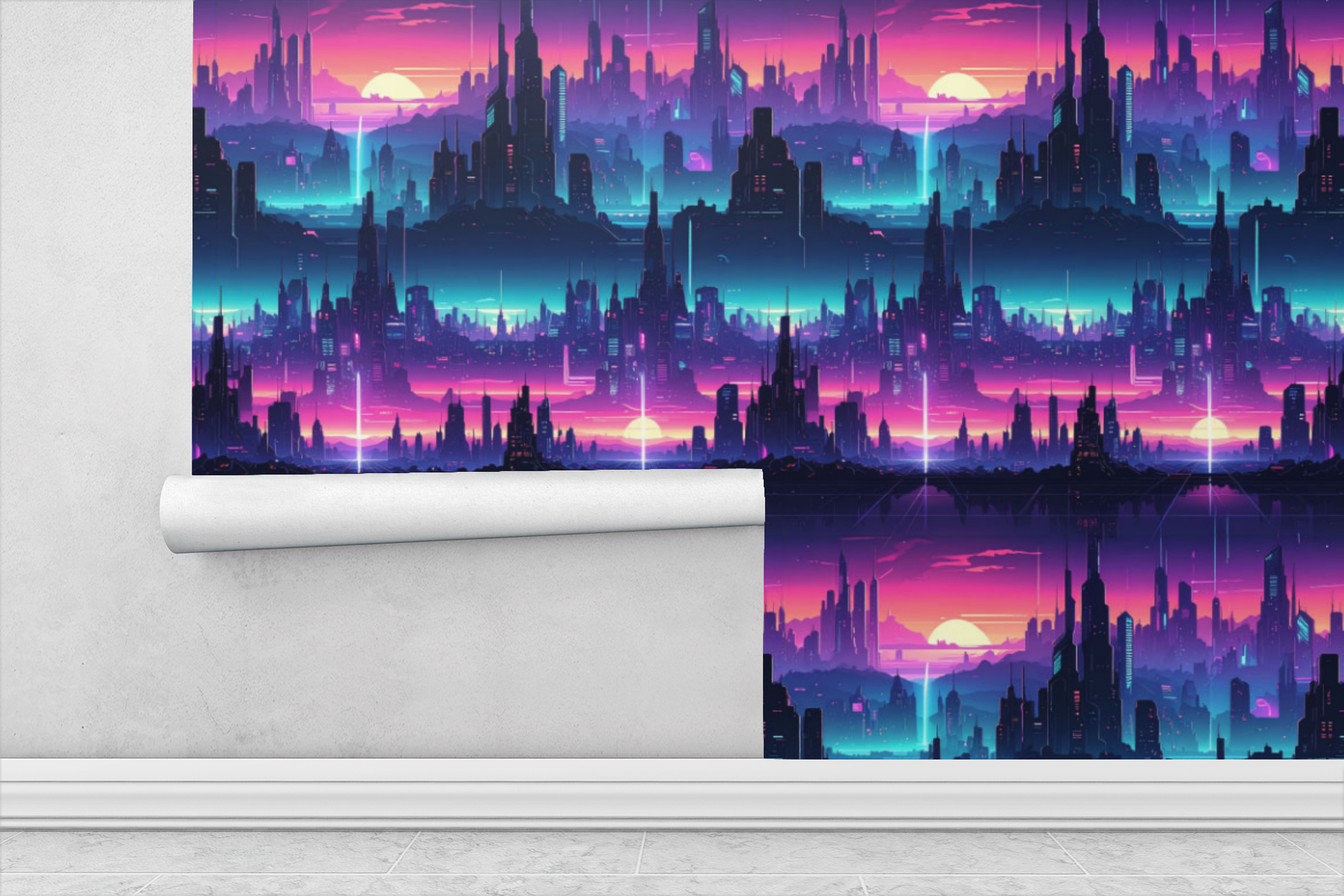 Cyber Space City Grid Wallpaper