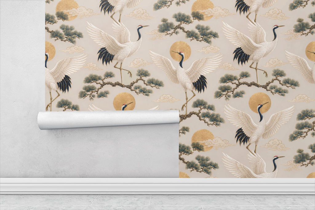 Golden Crane Motif Wallpaper