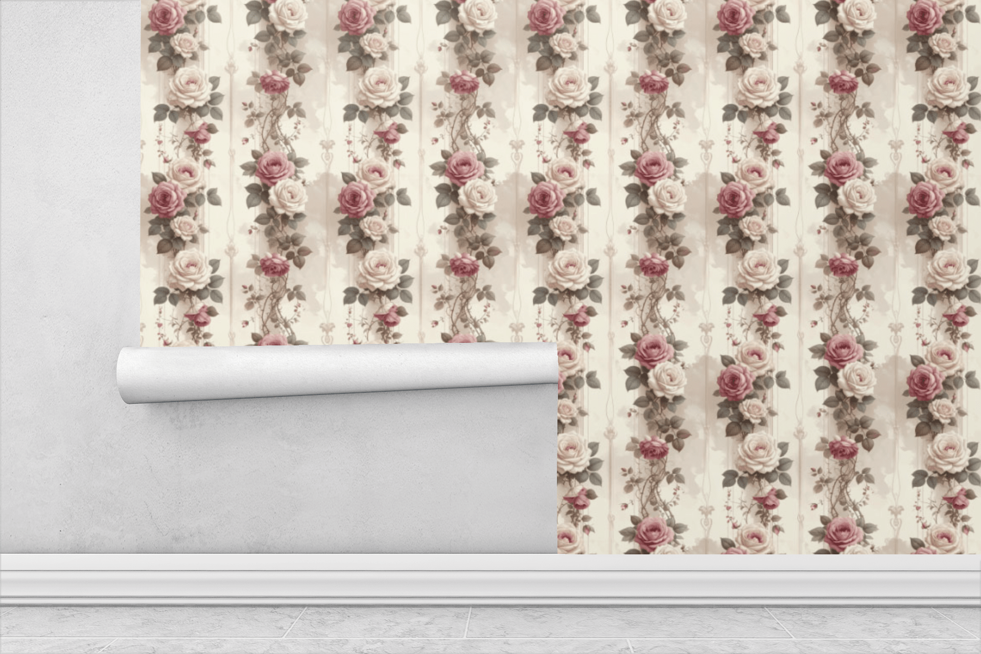 Botanical Ribbon Roses Wallpaper Peel and Stick Wallpaper | Accent Haus