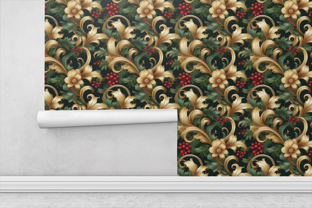 Baroque Evergreen Wallpaper