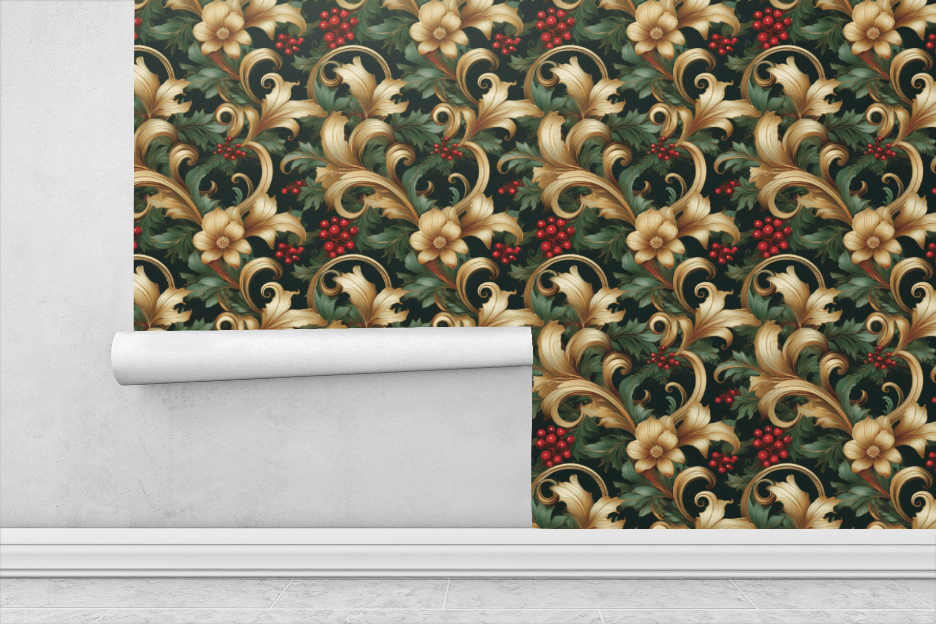Baroque Evergreen Wallpaper Peel and Stick Wallpaper | Accent Haus