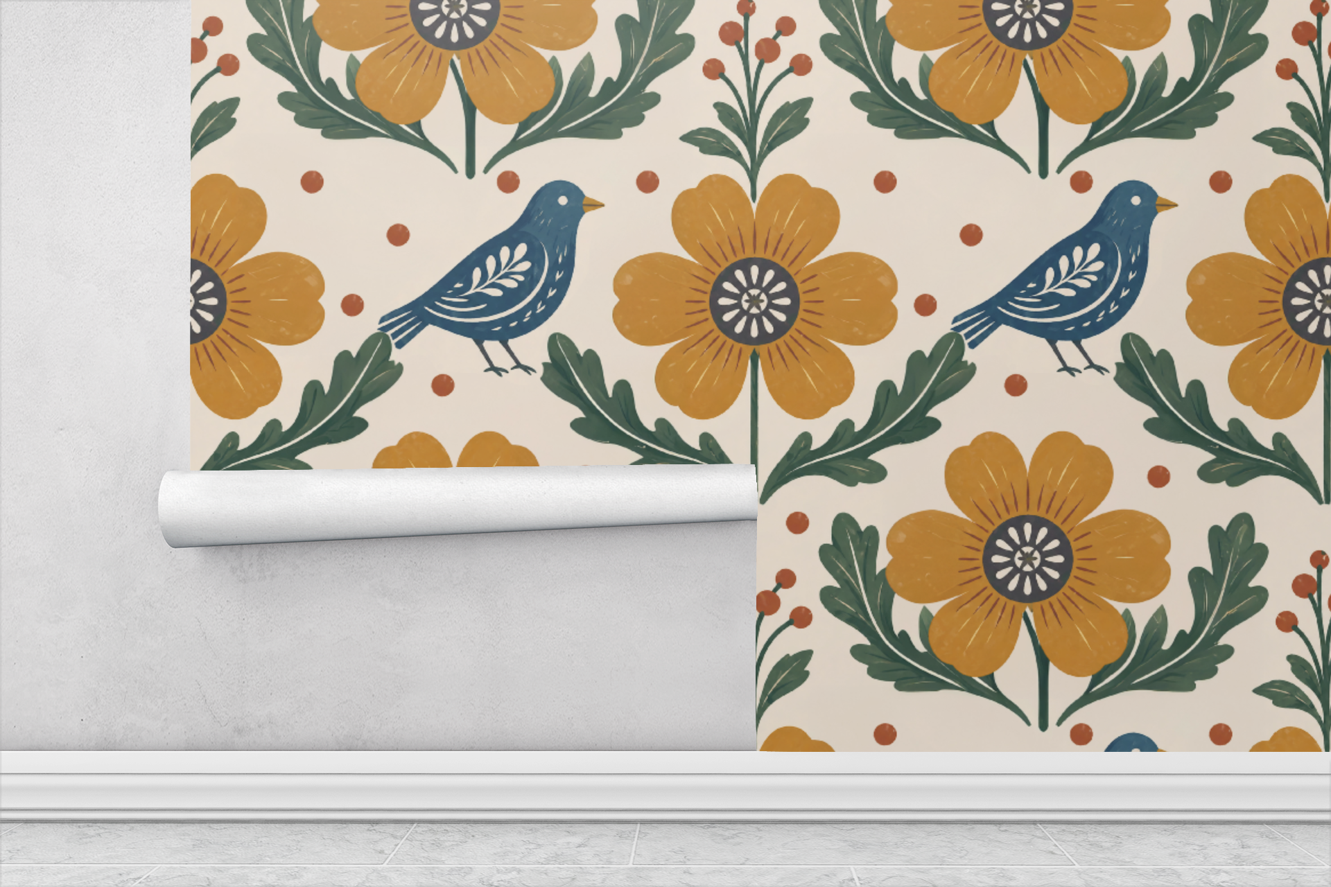 Scandinavian Folk Pattern Wallpaper