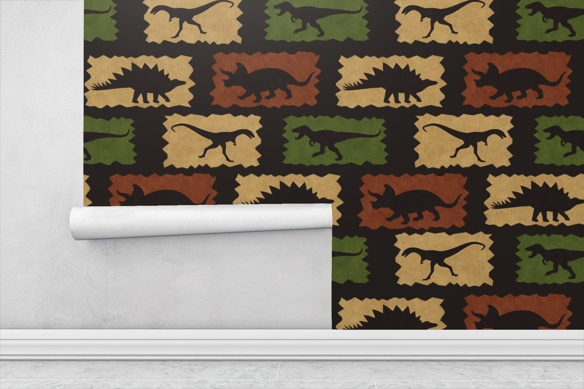 Jurassic Patchwork Parade Wallpaper