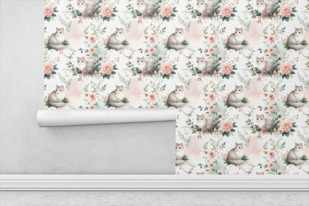 Whimsical Cats Garden Wallpaper