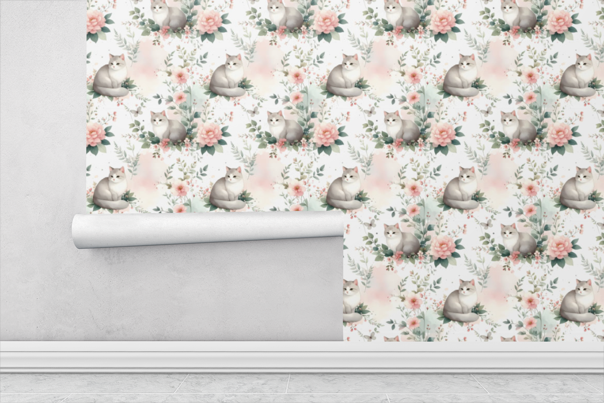 Whimsical Cats Garden Wallpaper