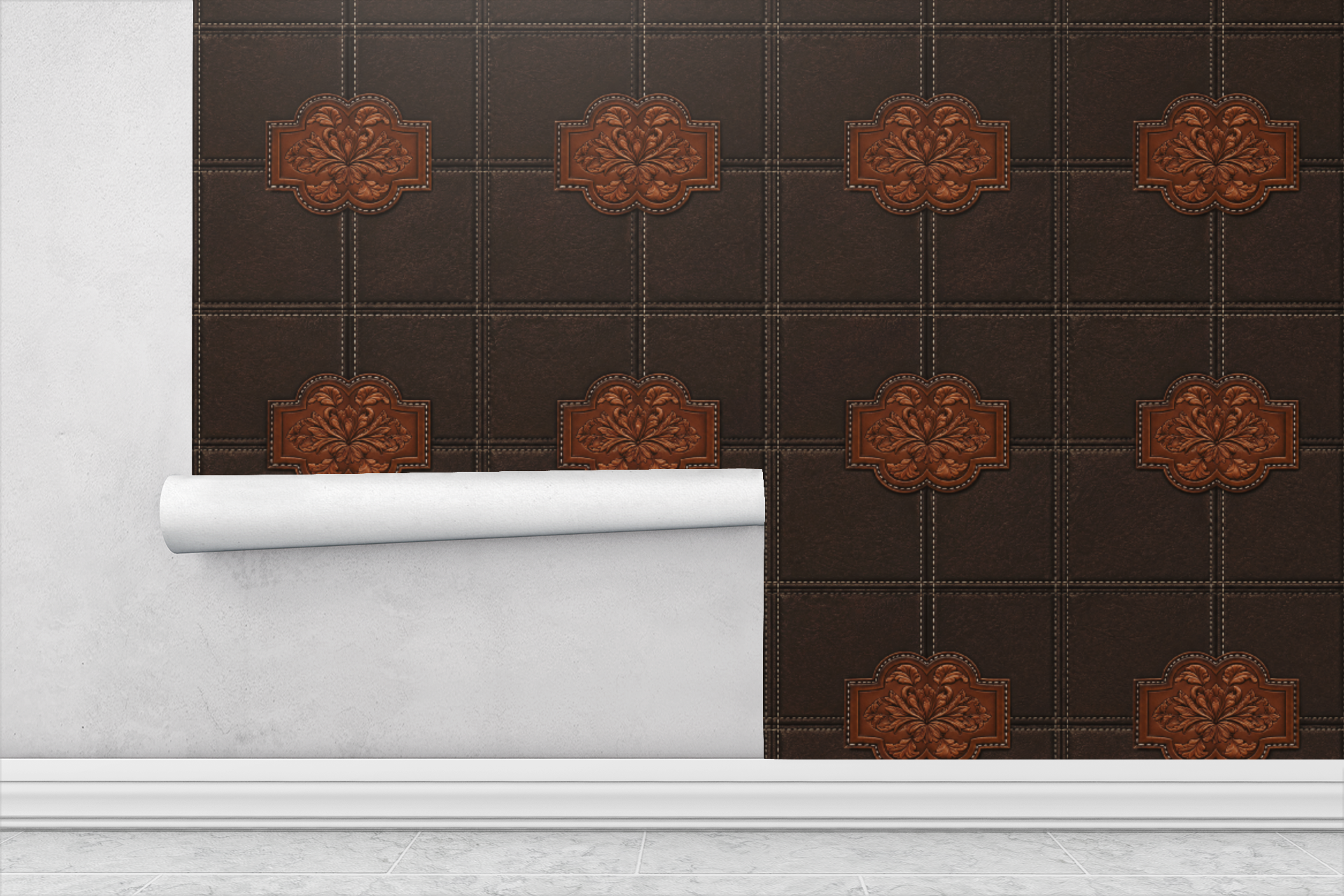 Leather Panel Espresso Wallpaper