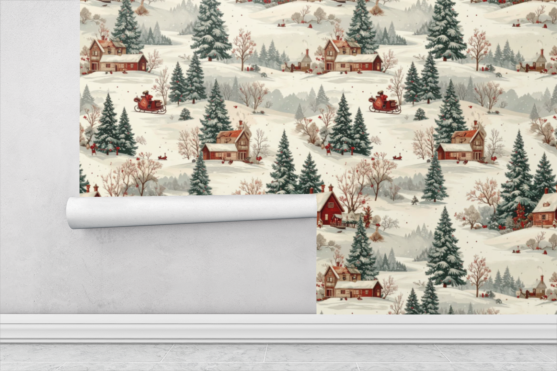 Holiday Village Toile Wallpaper