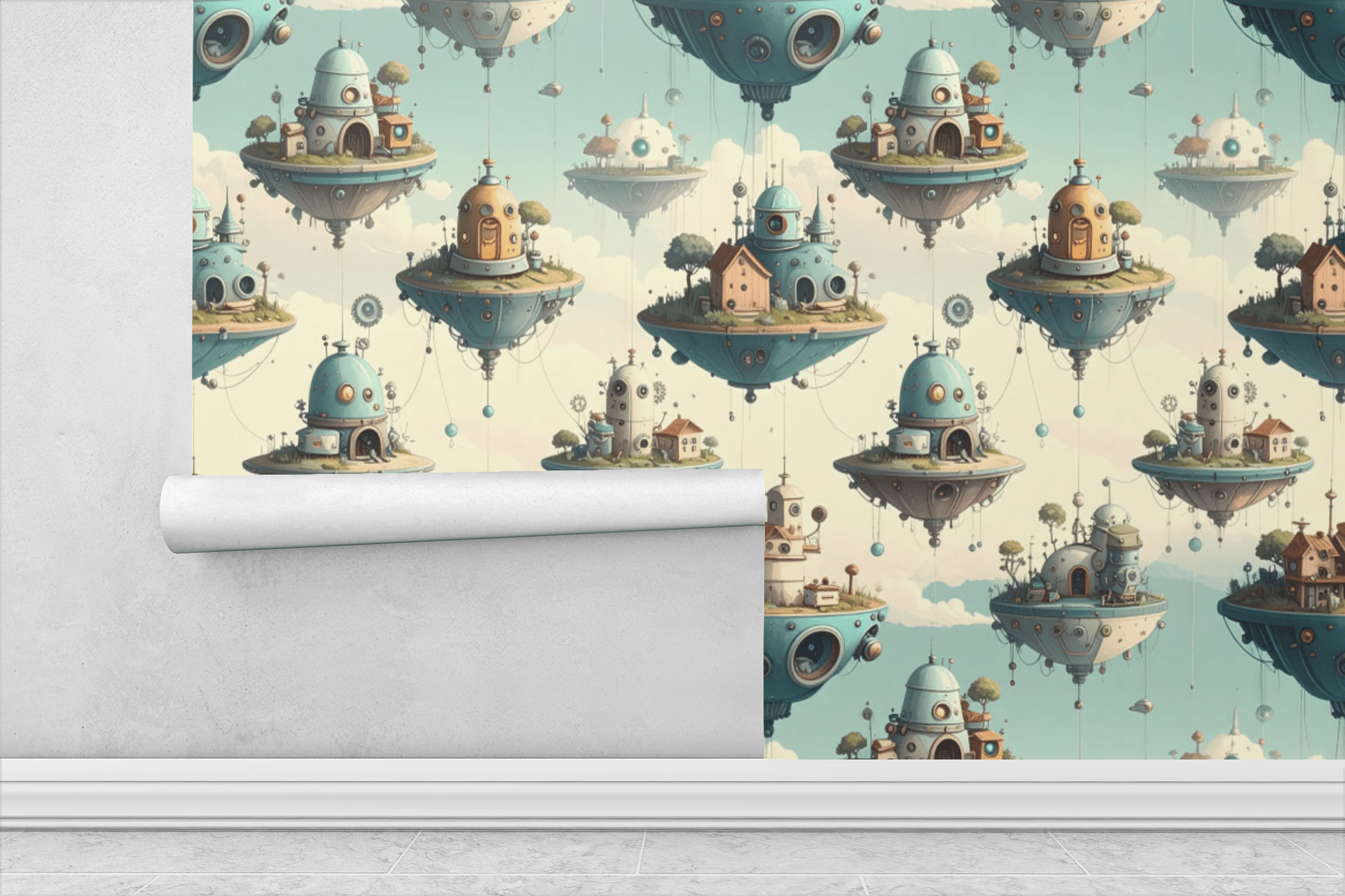 Floating Tech Islands Wallpaper Peel and Stick Wallpaper | Accent Haus