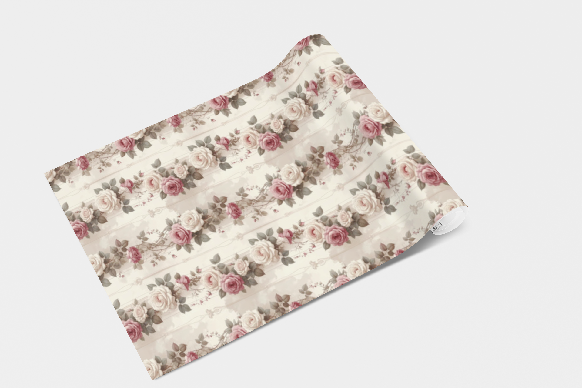 Botanical Ribbon Roses Wallpaper