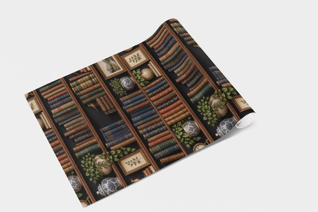 Vintage Library Shelves Wallpaper