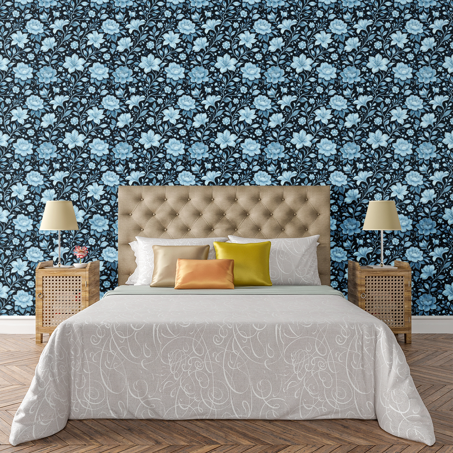 Luminous Blue Garden Wallpaper