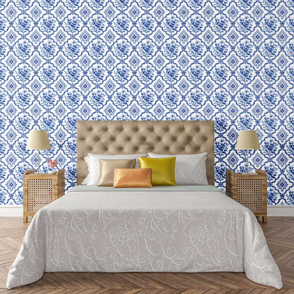 Blue Willow Trellis Wallpaper