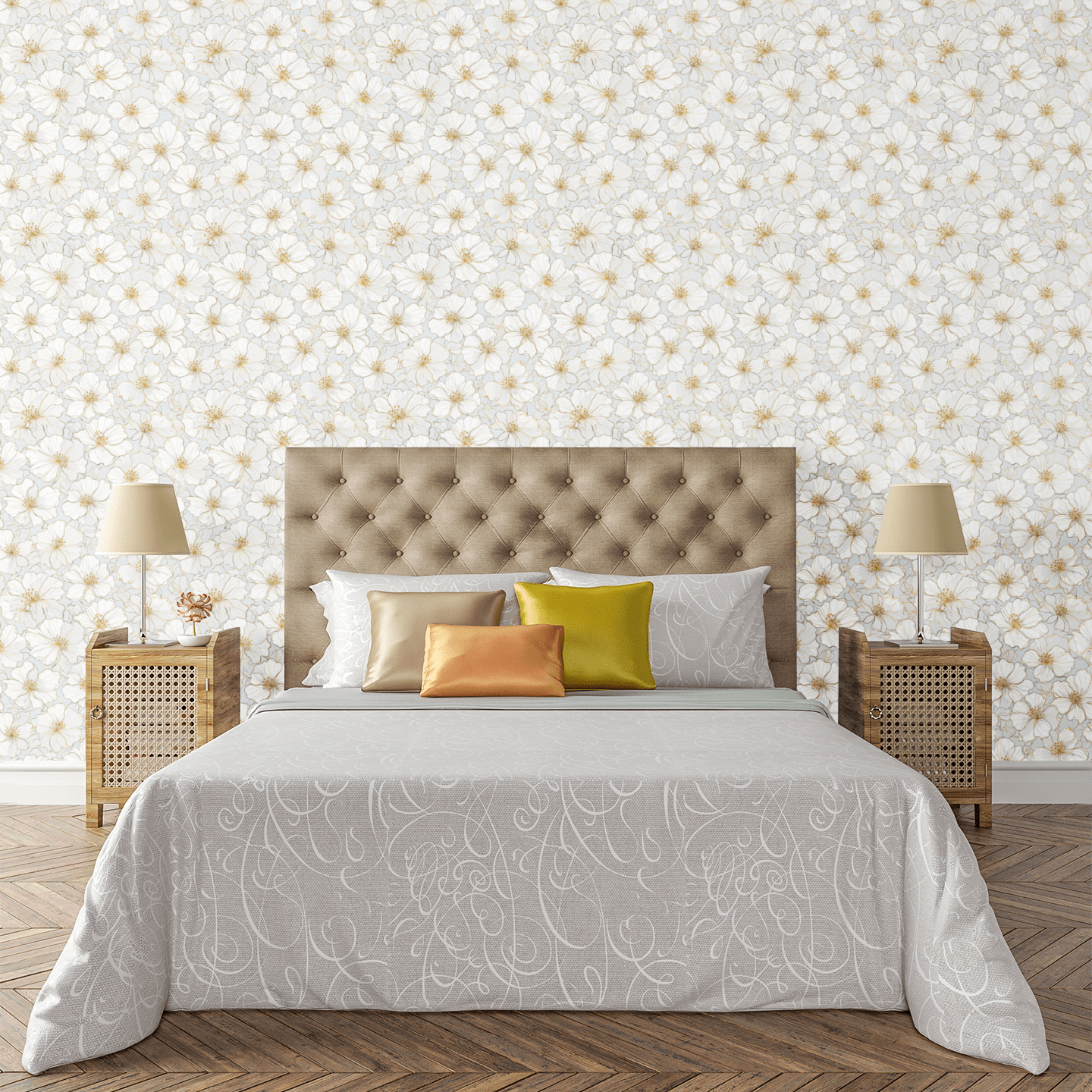 Golden Whisper Blossoms Wallpaper Peel and Stick Wallpaper | Accent Haus
