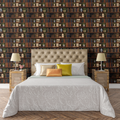 Vintage Library Shelves Wallpaper