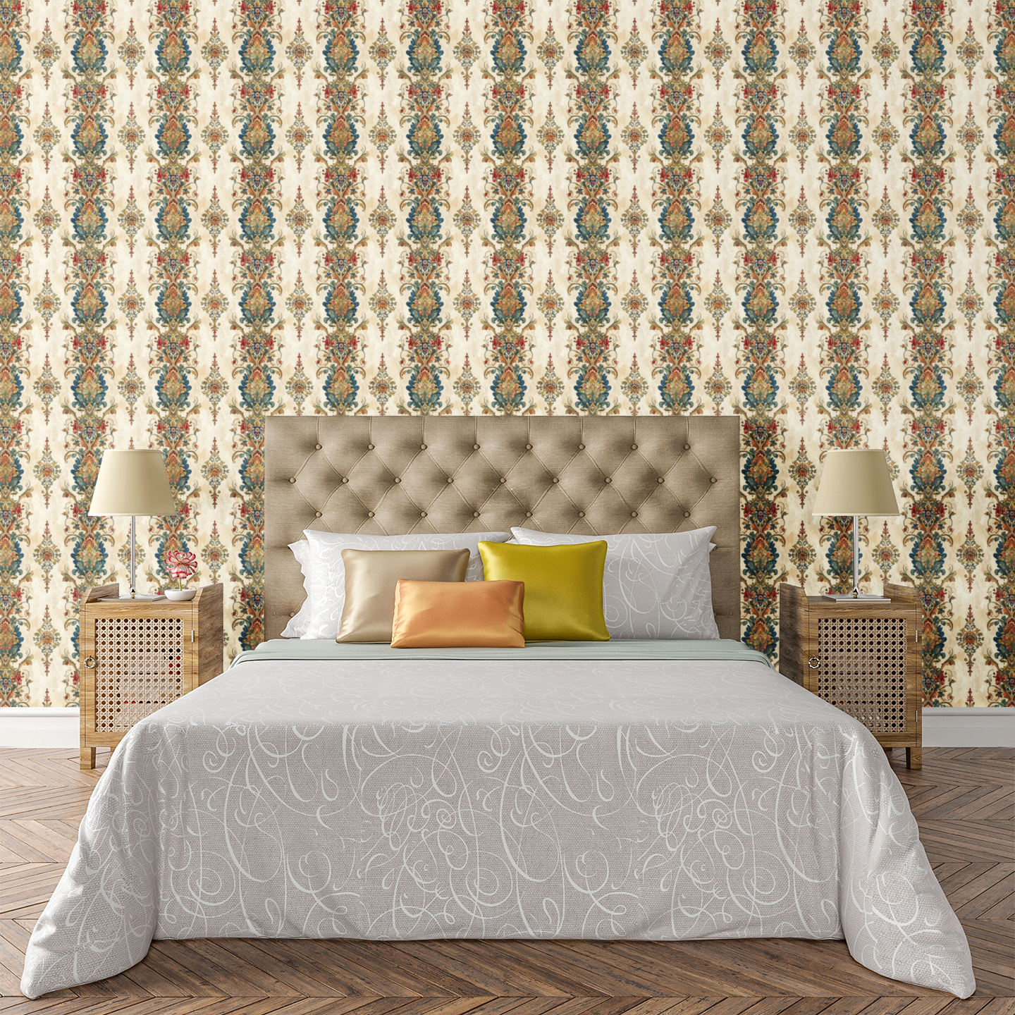 Jewel-Toned Paisley Garden Wallpaper