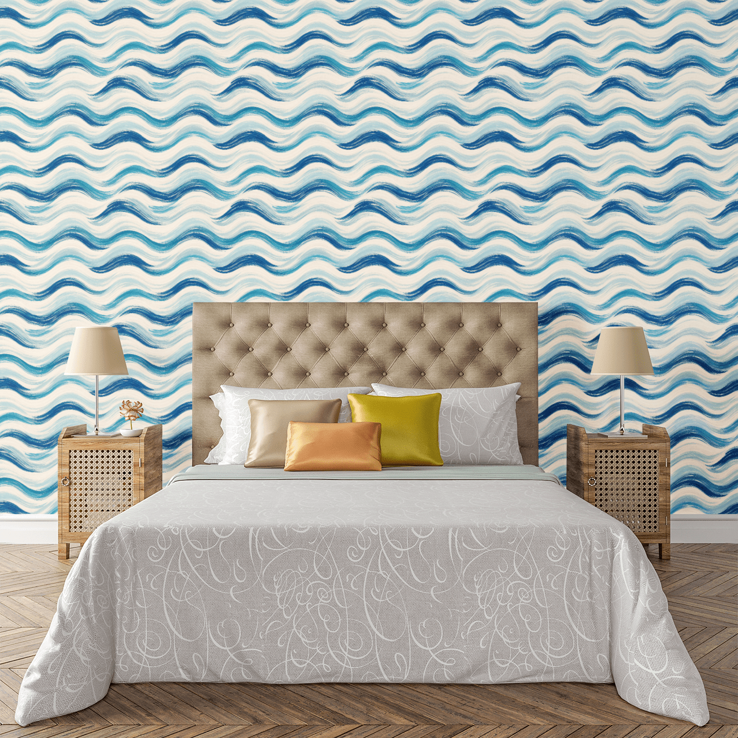 Neutral Wave Pattern Wallpaper Peel and Stick Wallpaper | Accent Haus