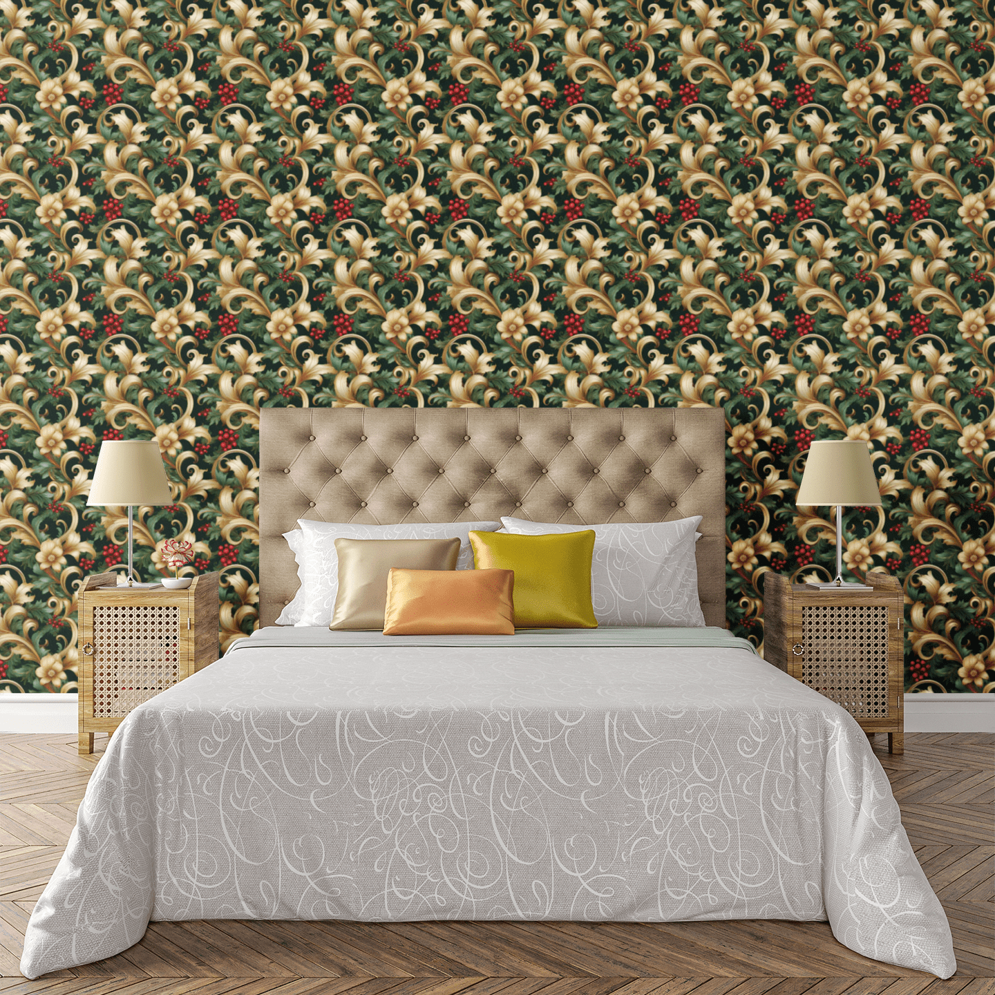 Baroque Evergreen Wallpaper Peel and Stick Wallpaper | Accent Haus